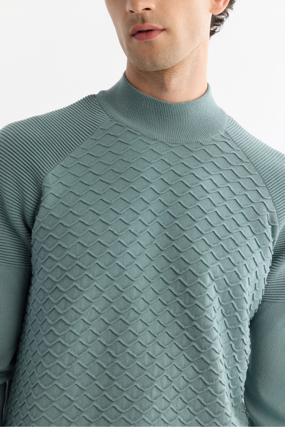 Men's Nile Green Half Fisherman Yaka Soft Touch Knitwear Sweater A42Y5023