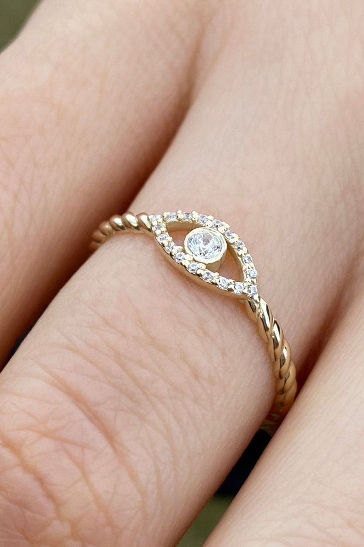 EYE FIGURE Zircon Stone Adjustable 14 K Gold Plated Woman Ring