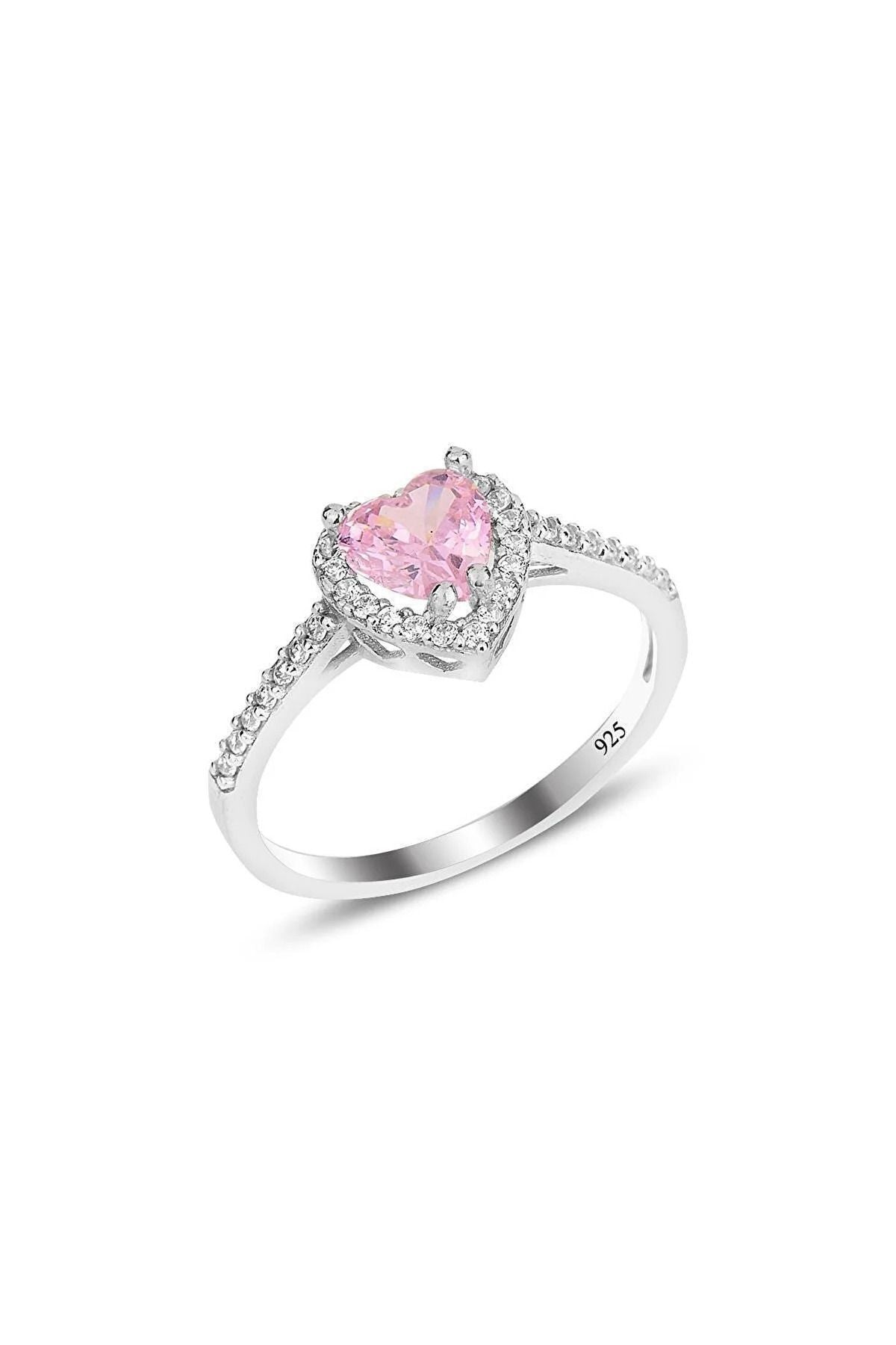 Diamond Monture Pink Stone Silver Plated Adjustable Women Ring