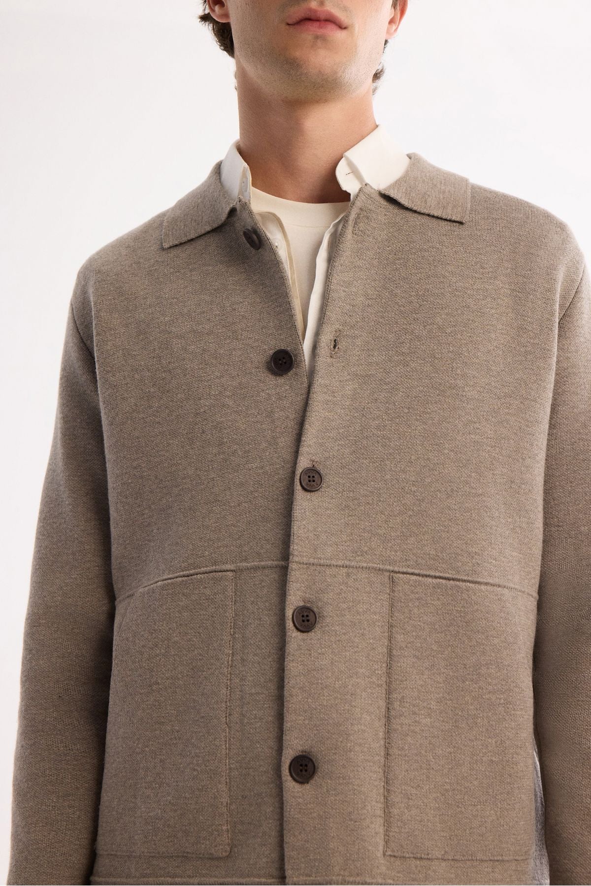 Men's mink polo collar woolen kangaroo pocket knitwear cardigan A42y5141