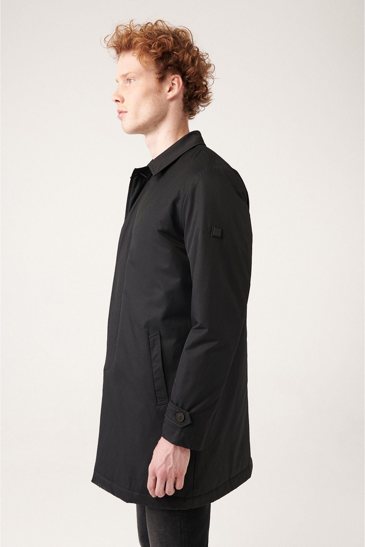 Men's Black Classic Neck Capticone Water Professor Trench coat A31y6000