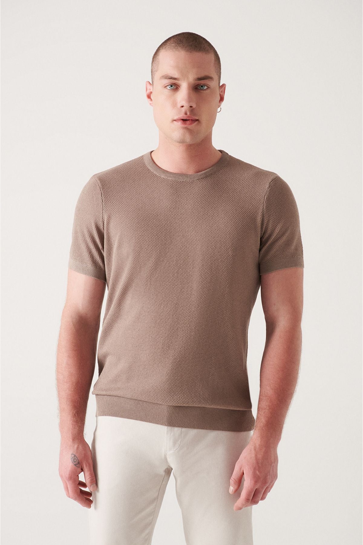 Men's Mink Modal Bicycle Collar textured riban knitwear T-shirt B005010