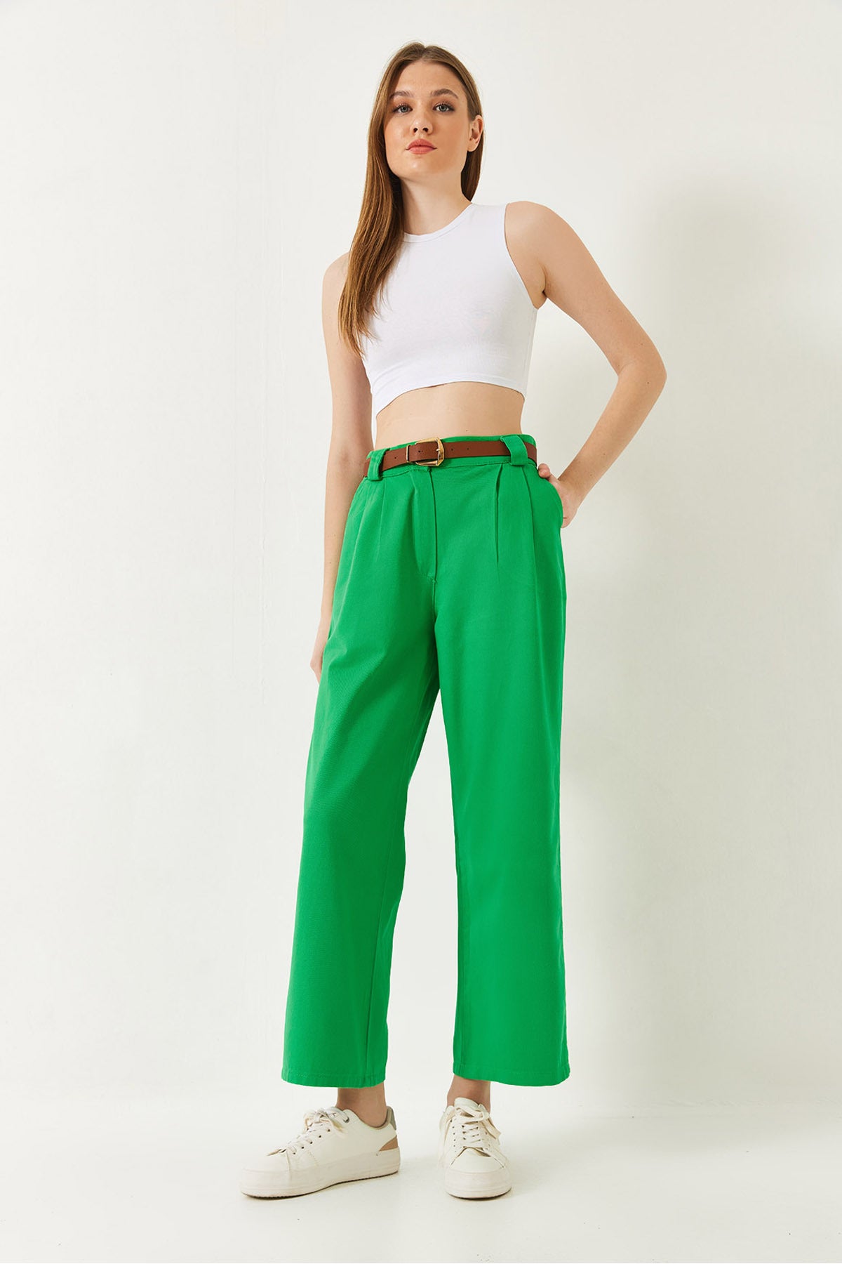 Women's Belted Thick Bridged Gabardine Trousers 3933 60251320