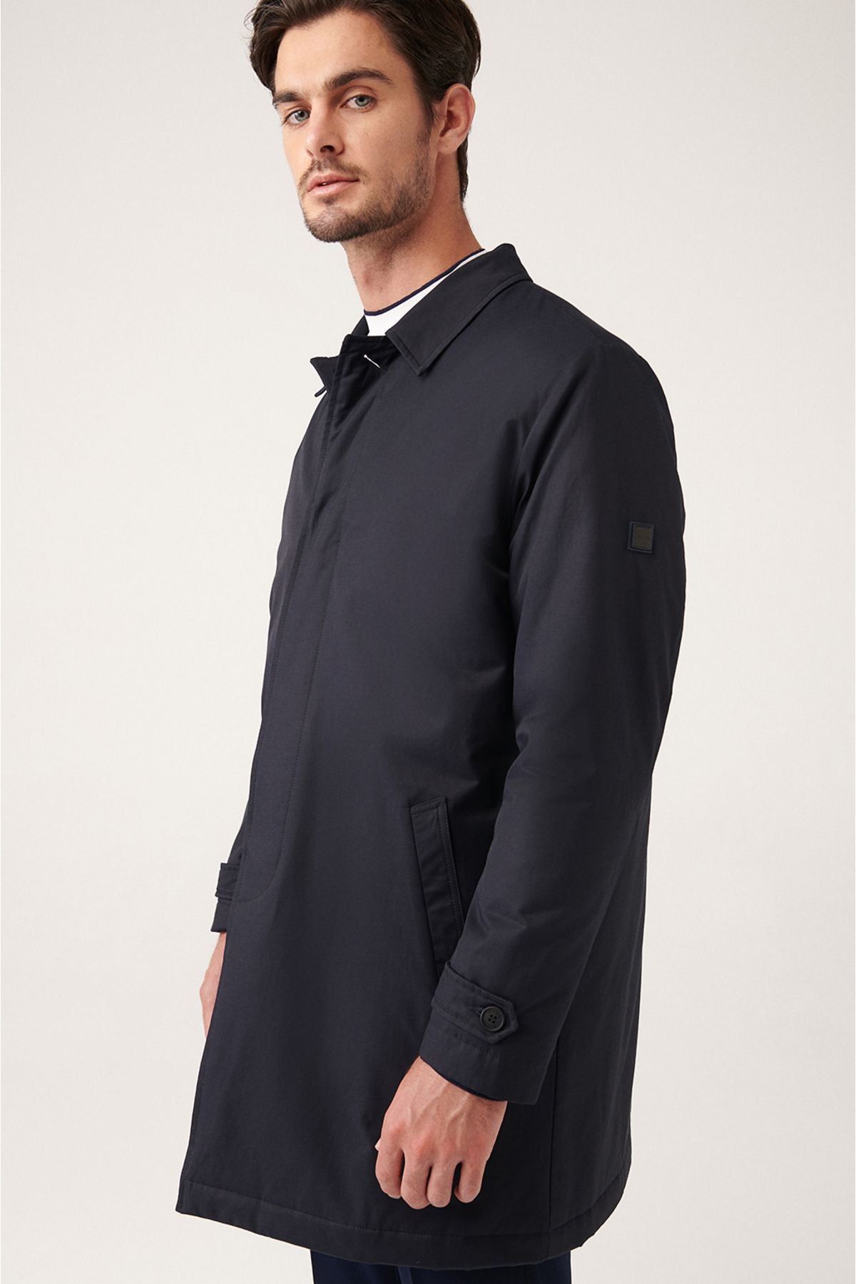 Men's Navy blue Classic collar Capitoneli Water Protector Trench coat A31y6000