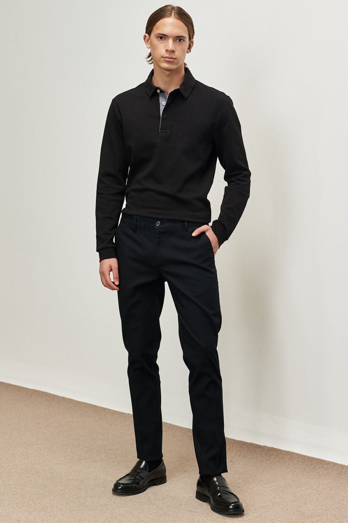 Men's black slim fit narrow -cut Amest Amelor Flexible Casual Pants