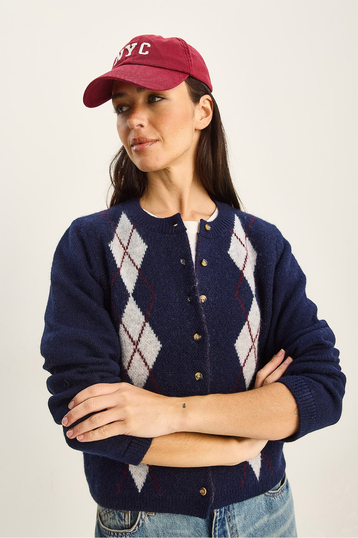 Women's Diamond Patterned Buttoned Knitwear Cardigan 20258049