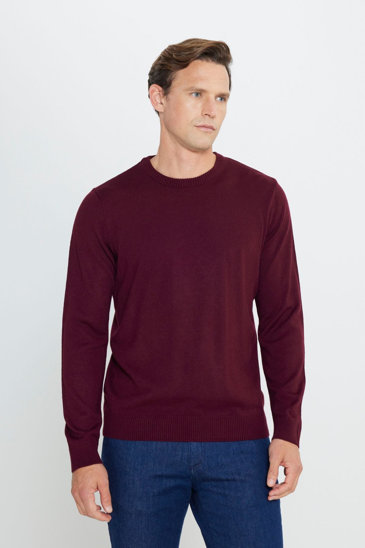 Men's Bordeaux Flashing Anti-Pilling Standard Fit Normal Cut Bike Bike Knitwear Kazakh