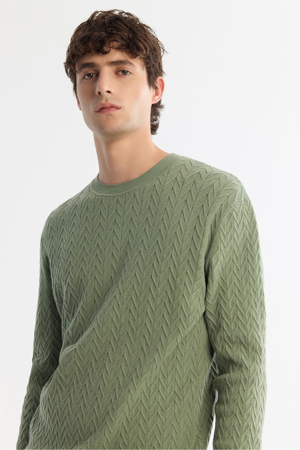 Men's Water Green Bicycle Yaka Jacquar Soft Touch Knitwear Sweater A42y5145