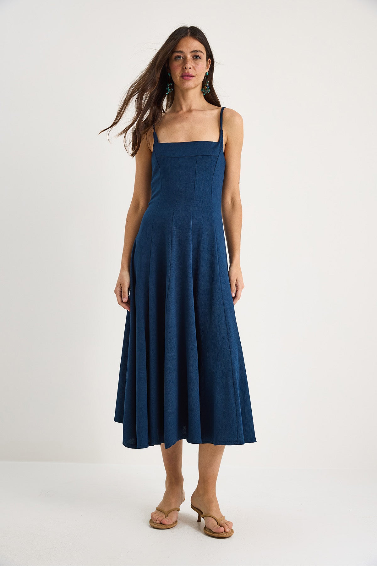 Women's Thin Strap Goddeli Square Collar Midi Dress 7001 60283327