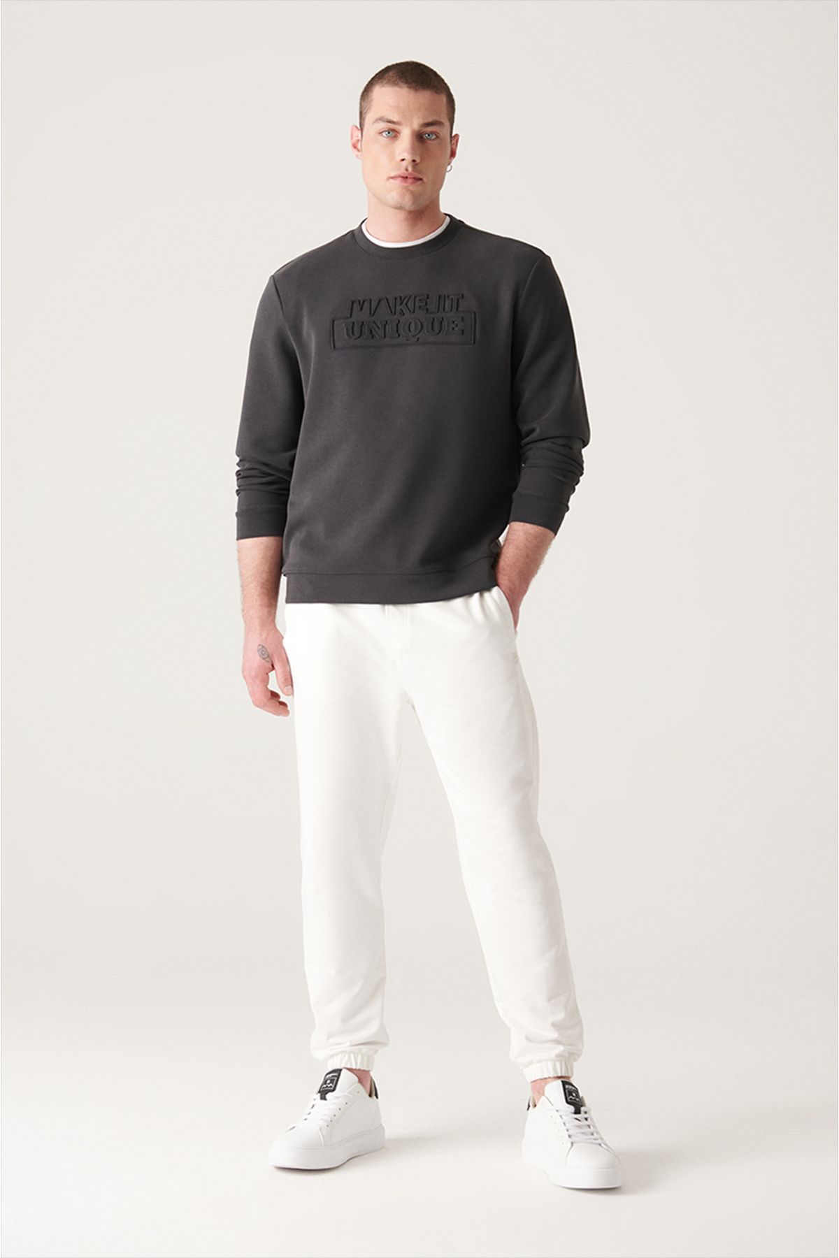 Men's Ecru Waist Lacıklı Side Pocket Paçası 2 -IP Cotton Tracksuit Six E003403