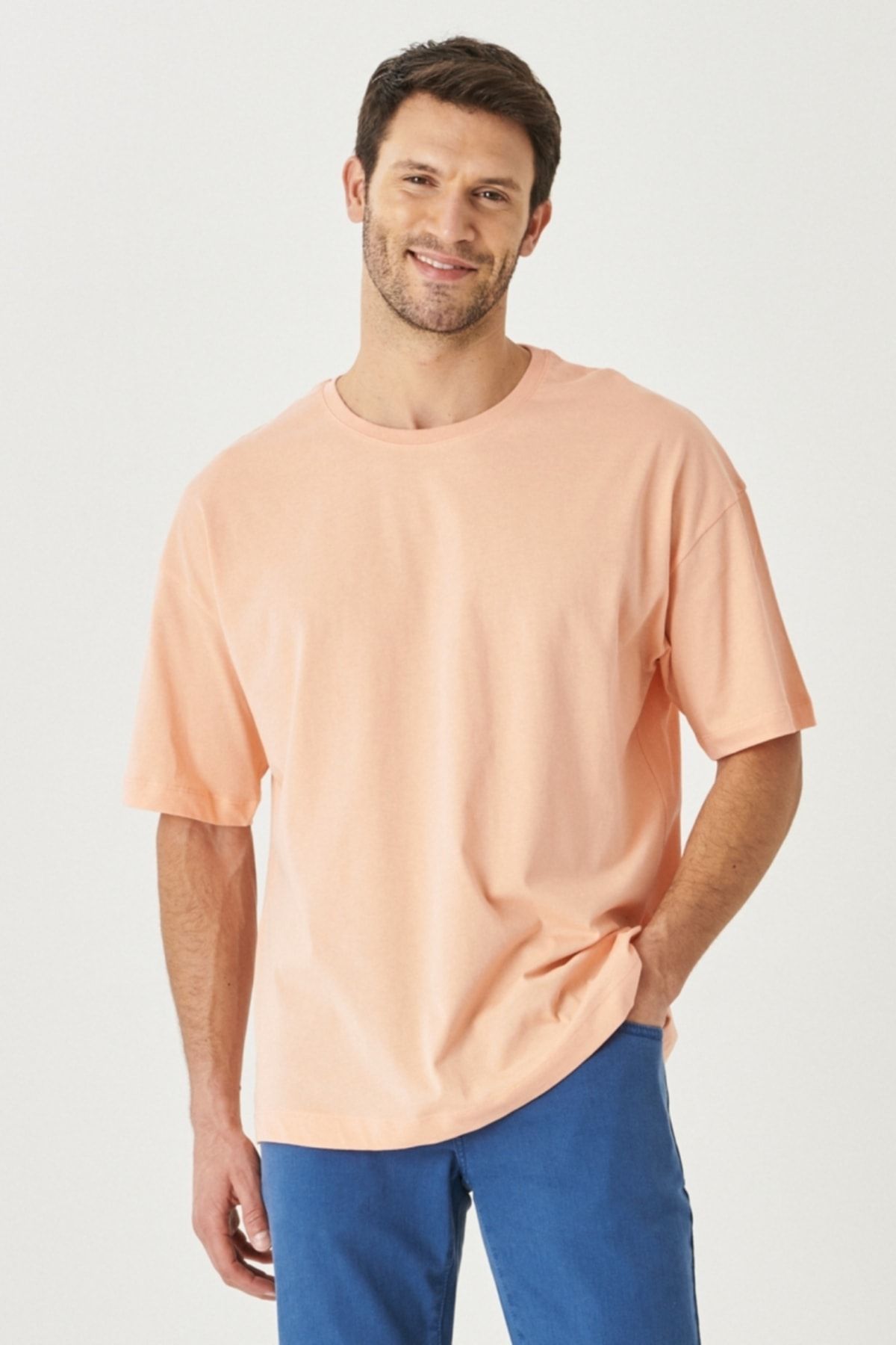 Men's Rose Drunk Oversizle Plenty Cut Bike Neck 100 %Cotton T -shirt