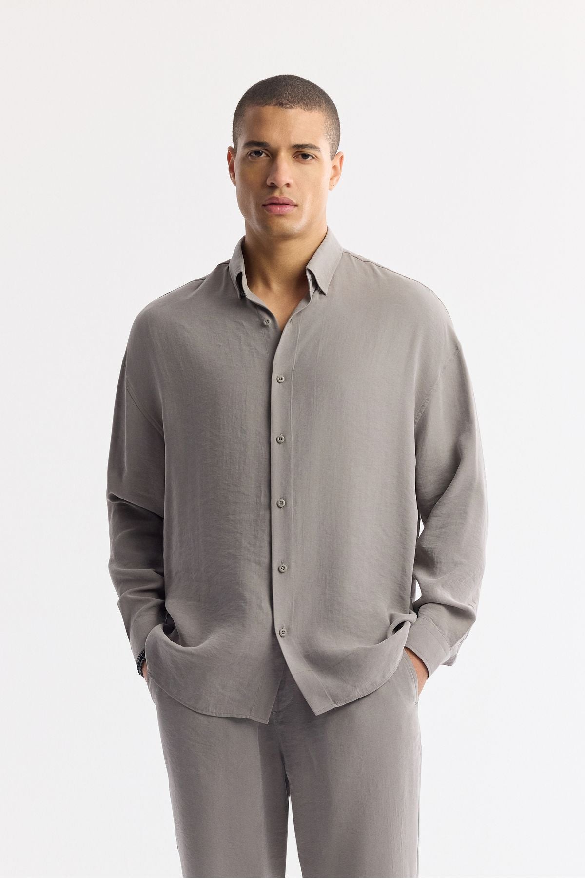 Male Nardo Gray Gray Brit with British Modal Mixed Casual Cut Oversize Fit Shirt A51y2168
