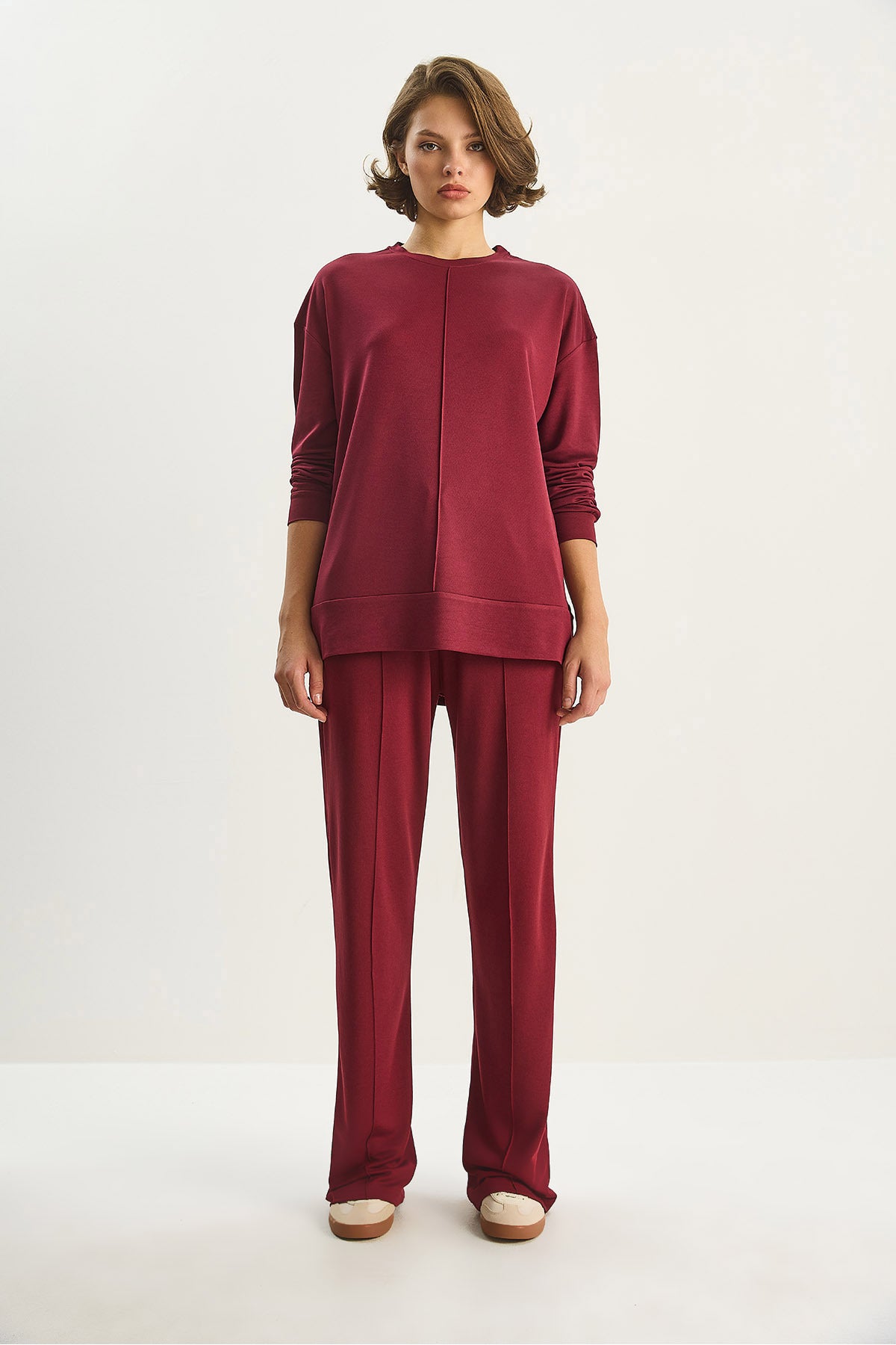 Women's Crew Neck Long Sleeve Top Ribbed Waist Loose Pants Modal Suit 9401 60283624