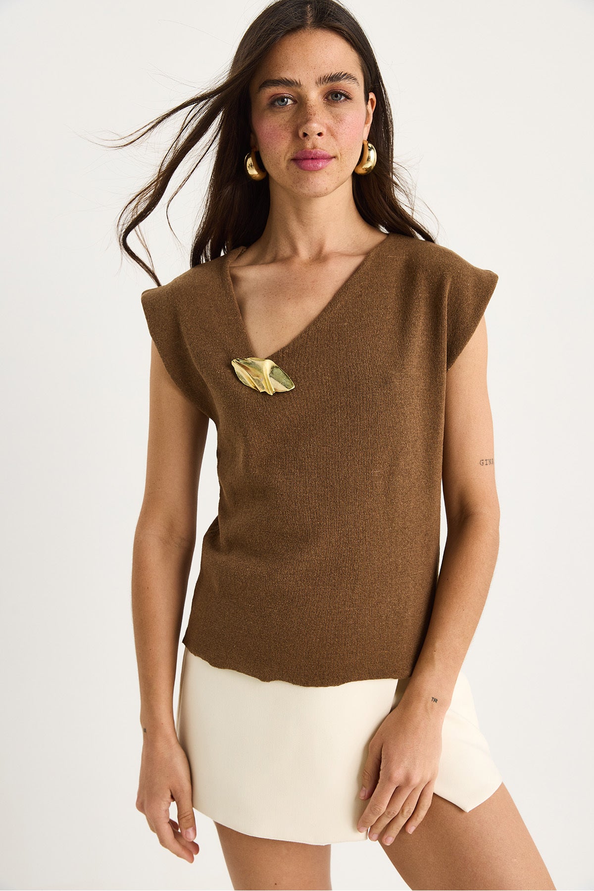 Women's Accessory Detailed Low Shoulder Knitwear Blouse 20251023