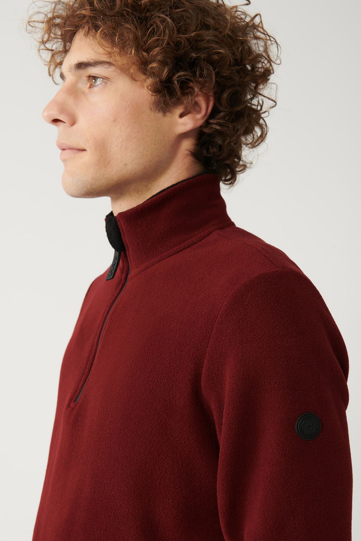 Men's red cold -resistant half -zipper with perpendicular collar polar sweatshirt E001068