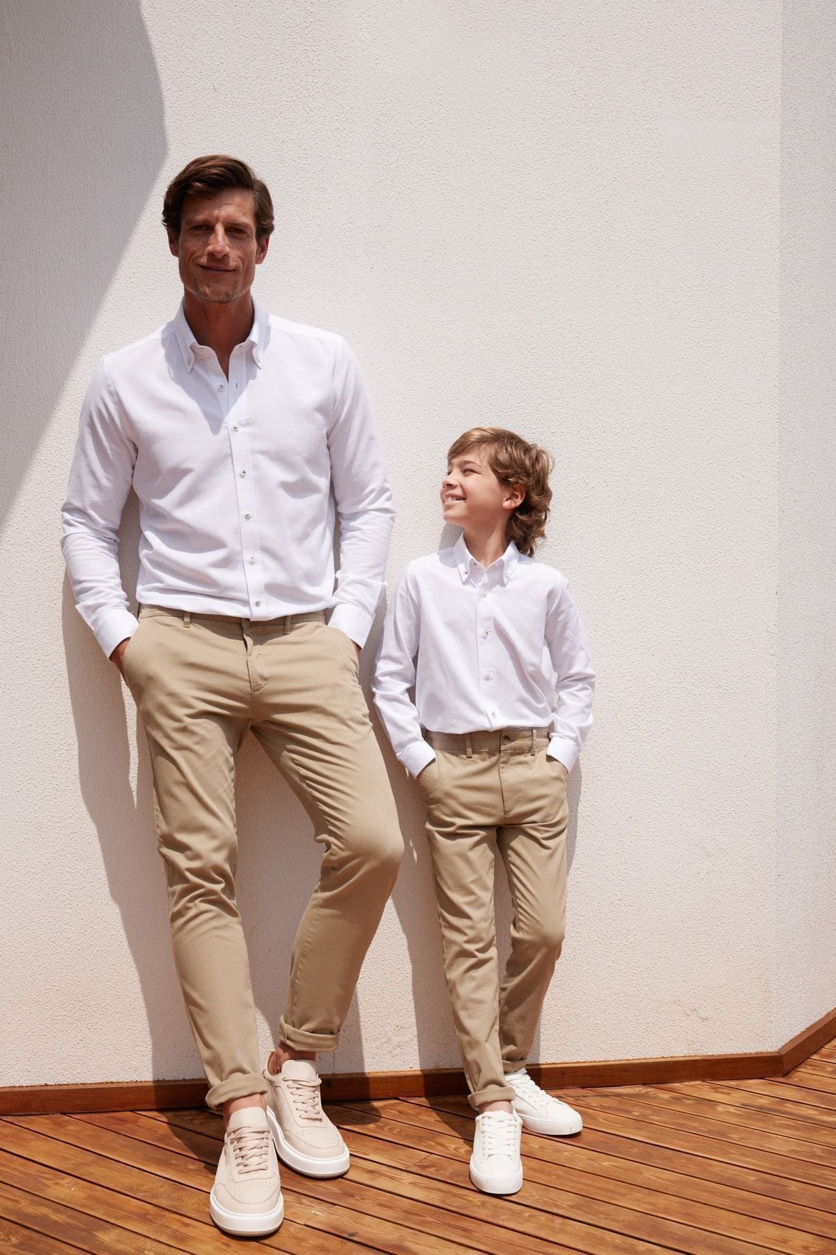 Beige slim fit narrow cutting side pocket cotton flexible child chino pants