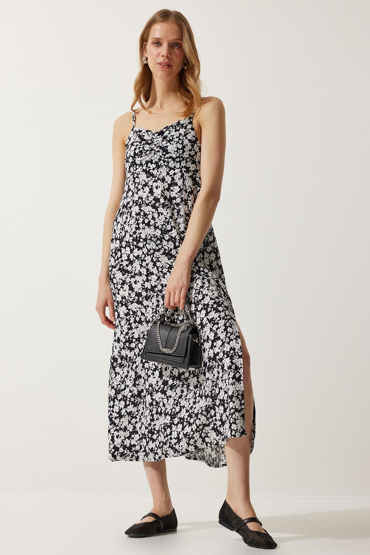 Female Black and White Hanger Patterned Viscose Dress UB00236