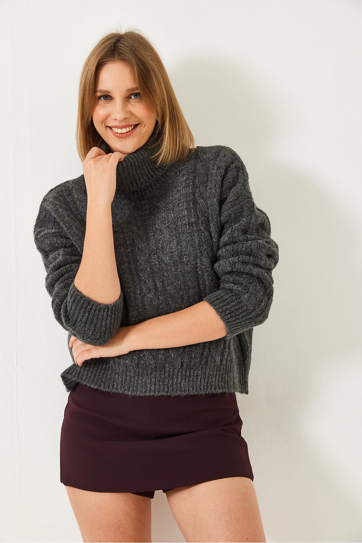 Women's Turtleneck Patterned Knitwear Sweater 20246940