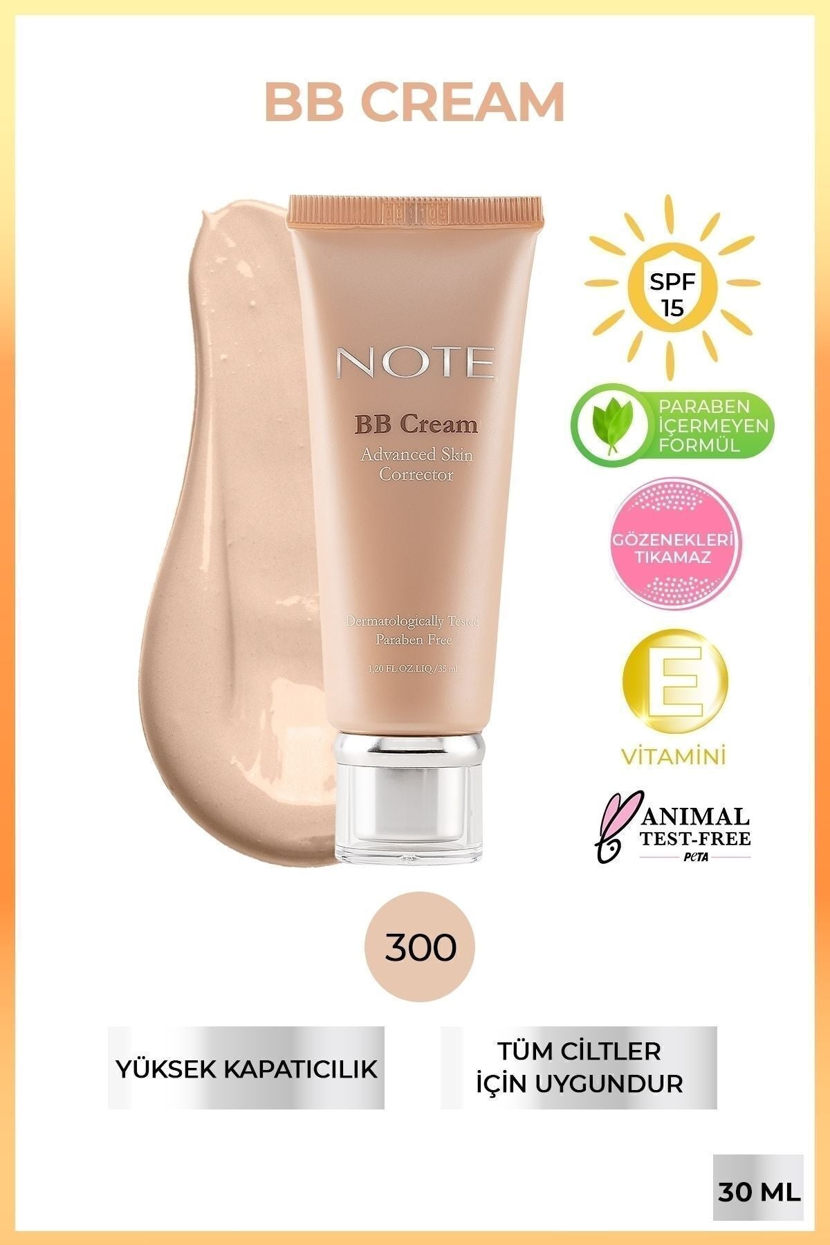 BB Cream SPF 15 Moisturizer Effective Intensive Concealer BB Cream - 300 Light Beige