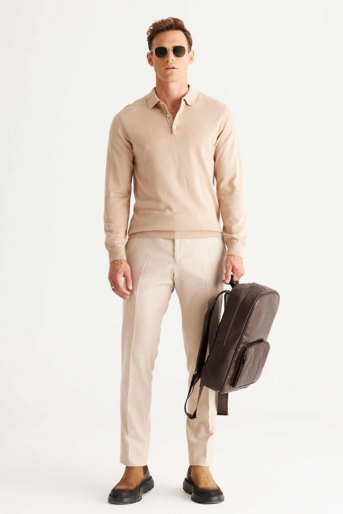 Men's Beige Melanj Standard Fit Normal Cut Polico Cotton Knitwear Sweater