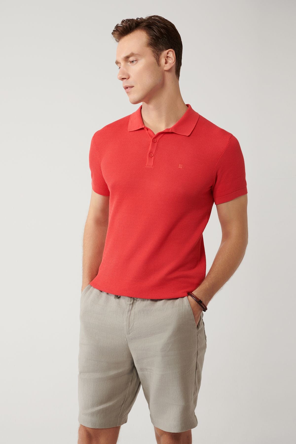 Male Coral 3 Button Tissue Ribanian Polo Yaka Triko T-Shirt B005009