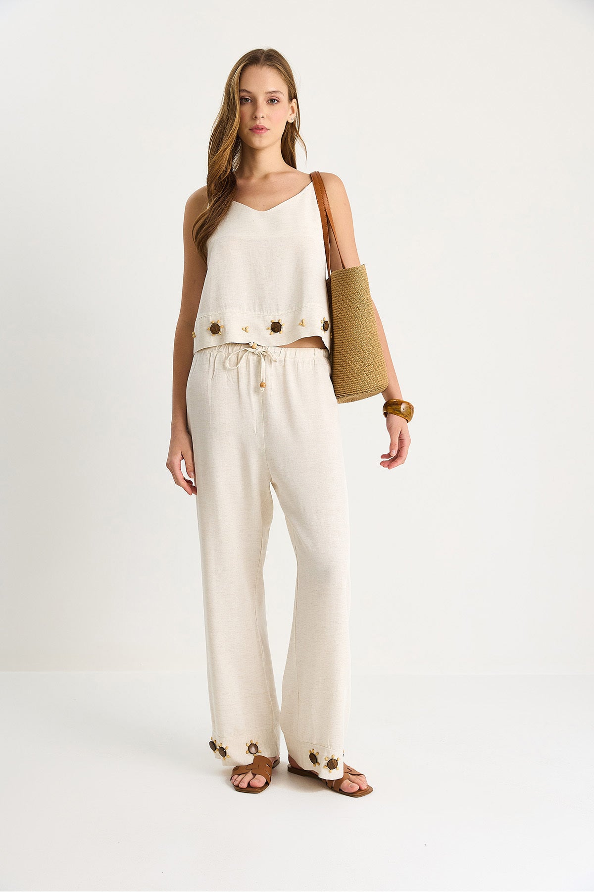 Women's Thin Strap V-neck Blouse Comfortable Fit Trousers Accessory Linen Suit B28-4900 60283506