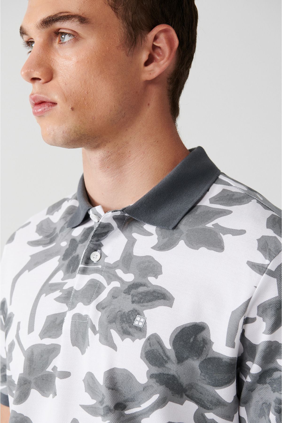 Male Antracite 100 %Cotton Printed 2 Button Polo Yaka T-shirt A31y1160