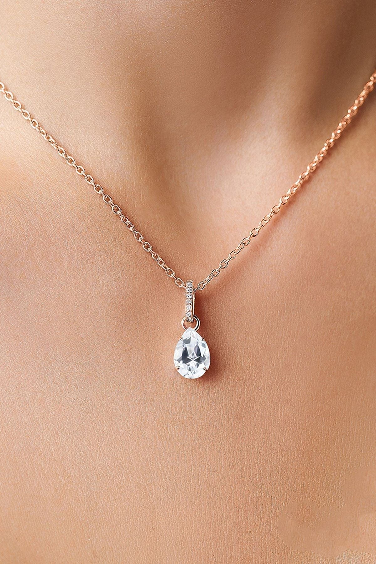 White Mystical Topaz Stone 14 K Rose Gold Plated Women Necklace