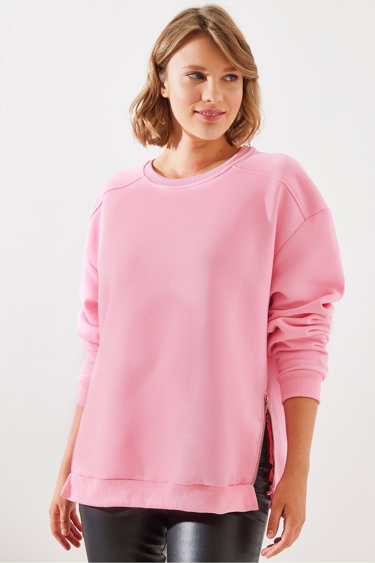 Female Bike Neckline Zipper detailed Basic Sweatshirt 60251796