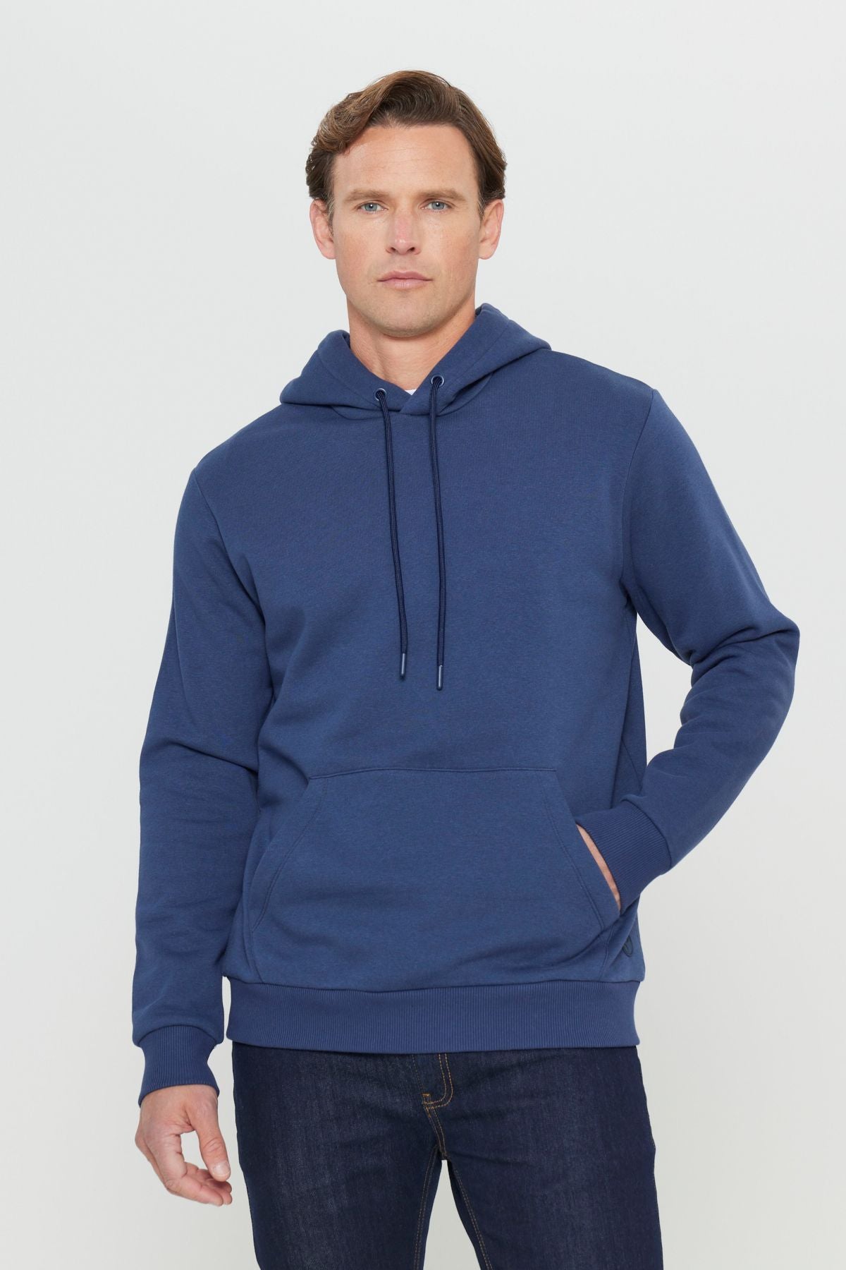 Men's Navy Blue Standard Fit Normal Cutting Içi Polar 3 IP hooded cotton sweatshirt