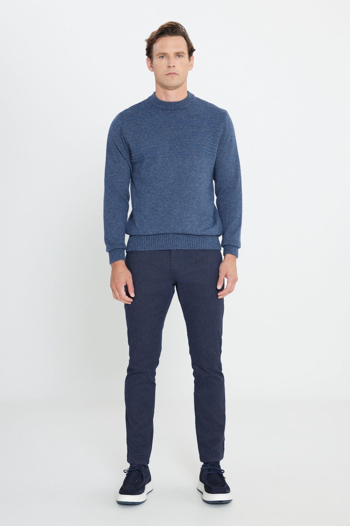 Men's aviator Blue-Petrol Wool Standard Fit Normal Cut Half Fisherman Yaka Knitwear Kazakh
