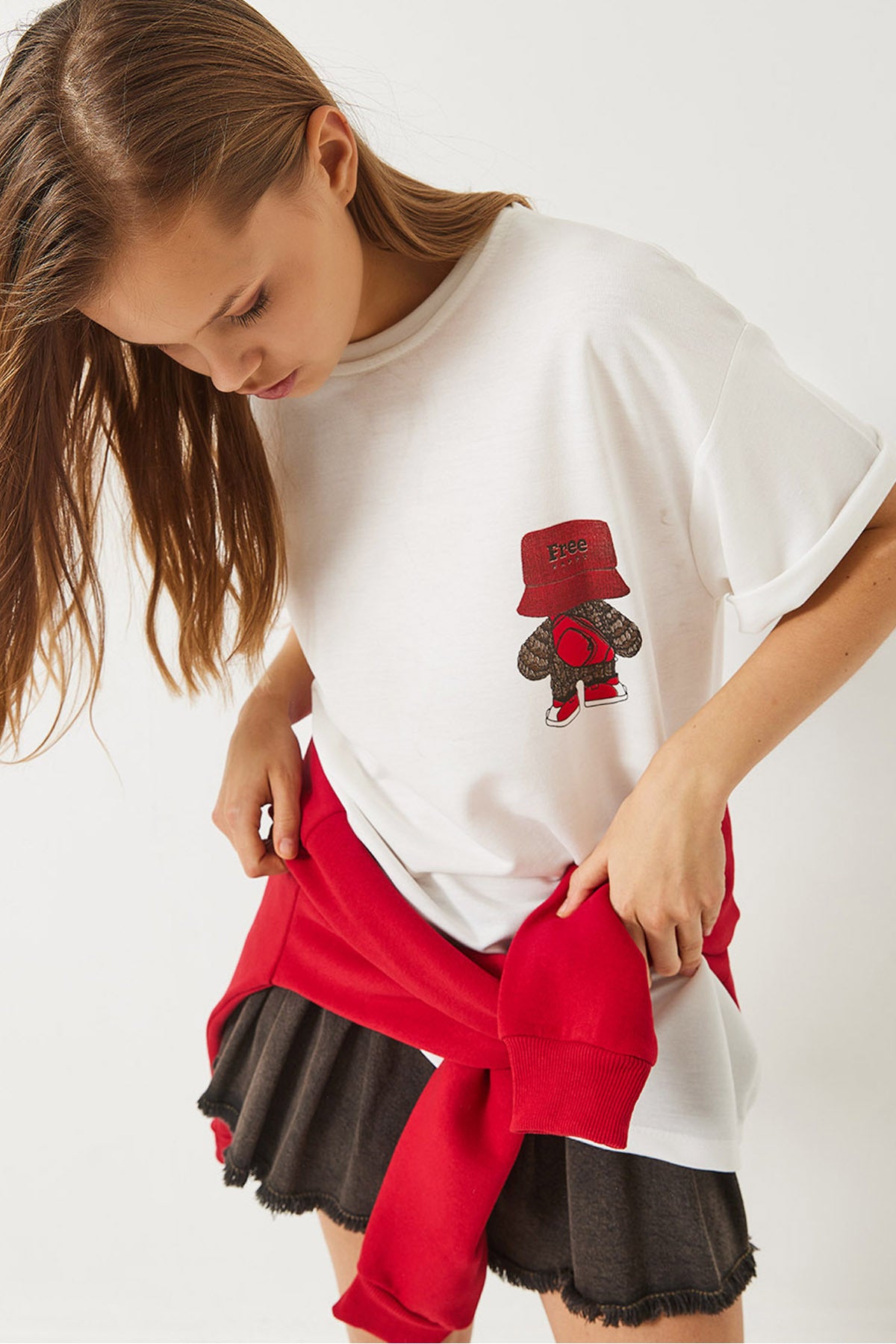 Women's Back Print Detailed Crew Neck Oversize T-Shirt 3085 60283077