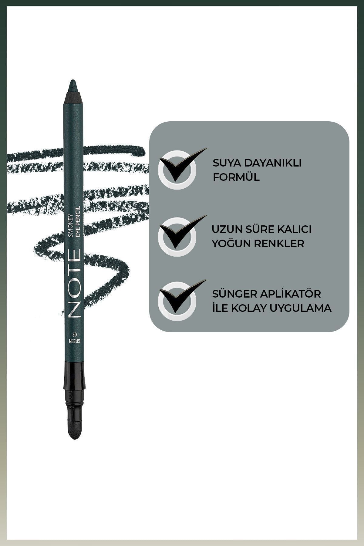 Smokey Eye Pencil Waterproof Water Resistant Eye Pencil with Applicator - 03 Green - Green
