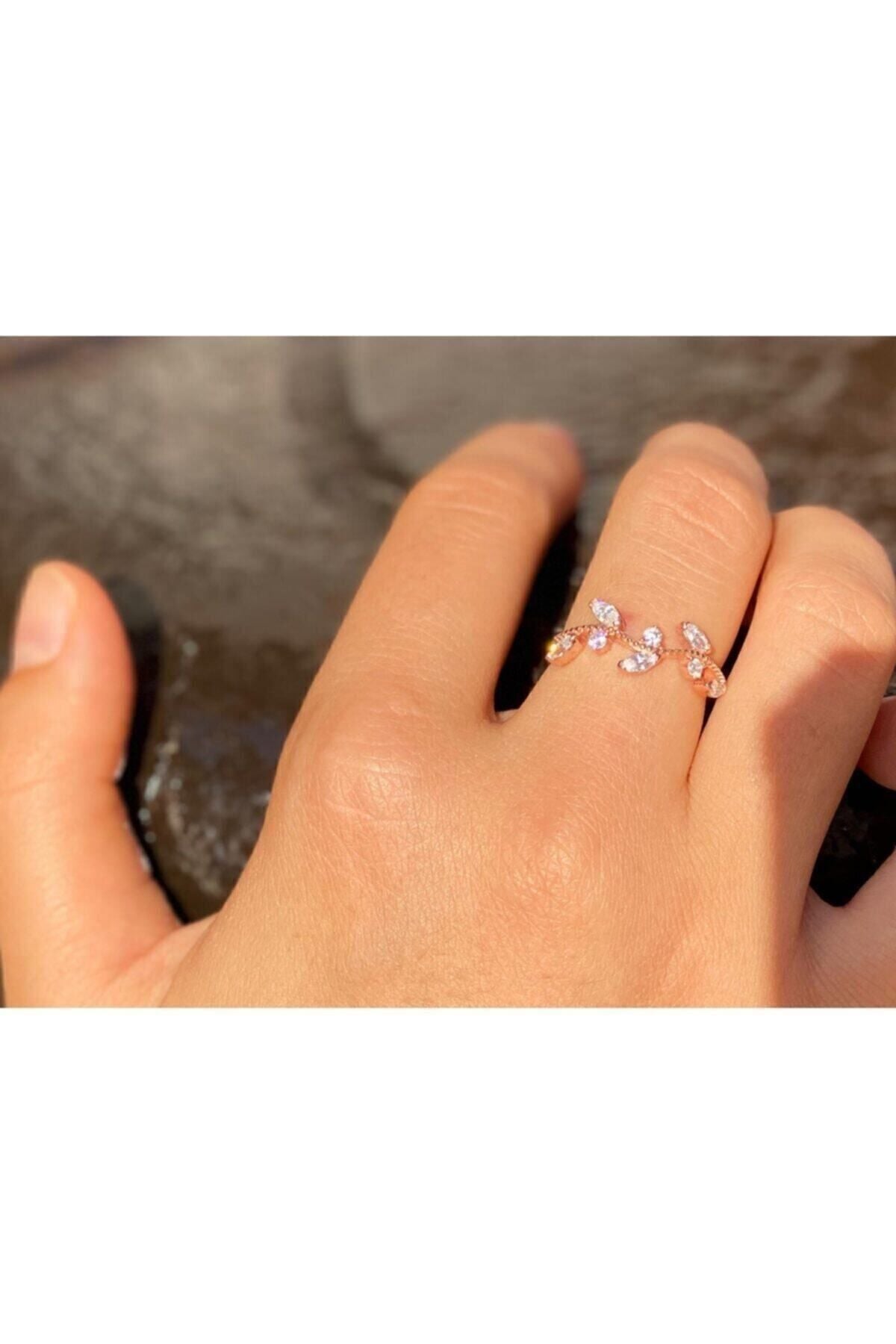 Stone ivy White Stone 14 K Rose Gold Plated Adjustable Women Ring