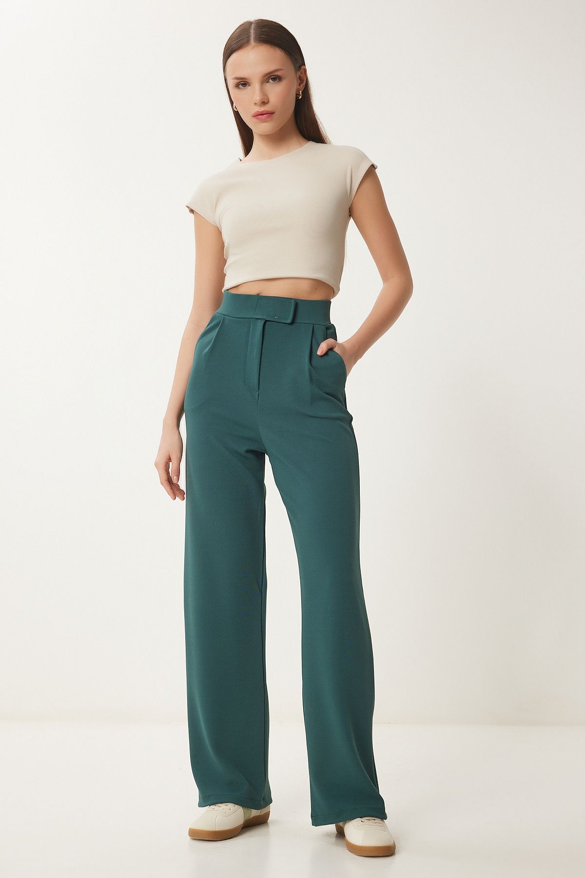 Female emerald green waist waist comfortable weaving pants RV00150