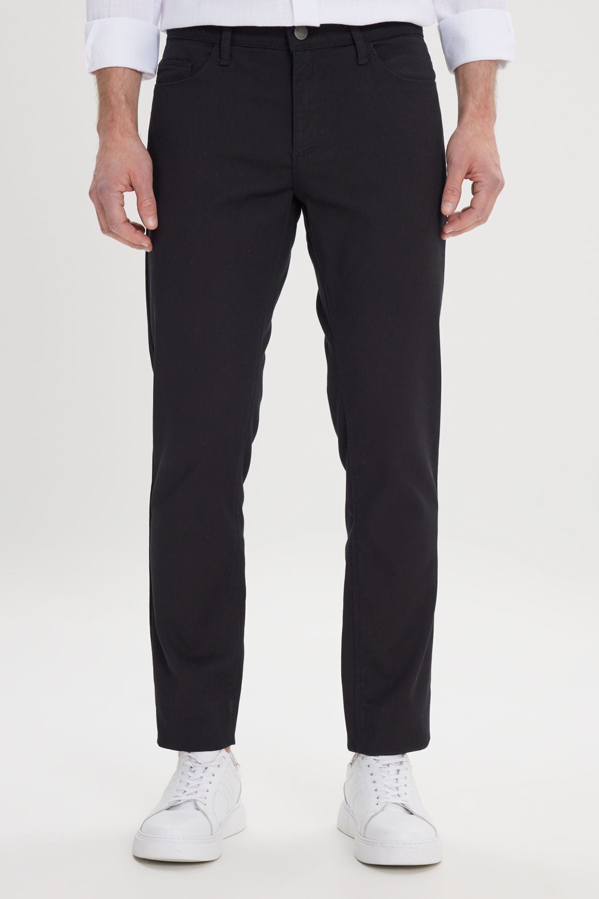 Men's black slim fit narrow cut 5 pocket Amelor Flexible Pants