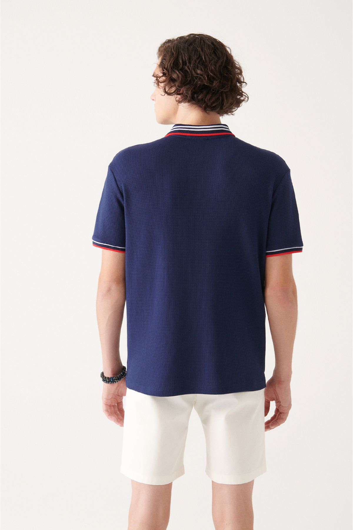 Erkek Lacivert %100 Pamuk Marine Baskılı Polo Yaka T-shirt A31y1035
