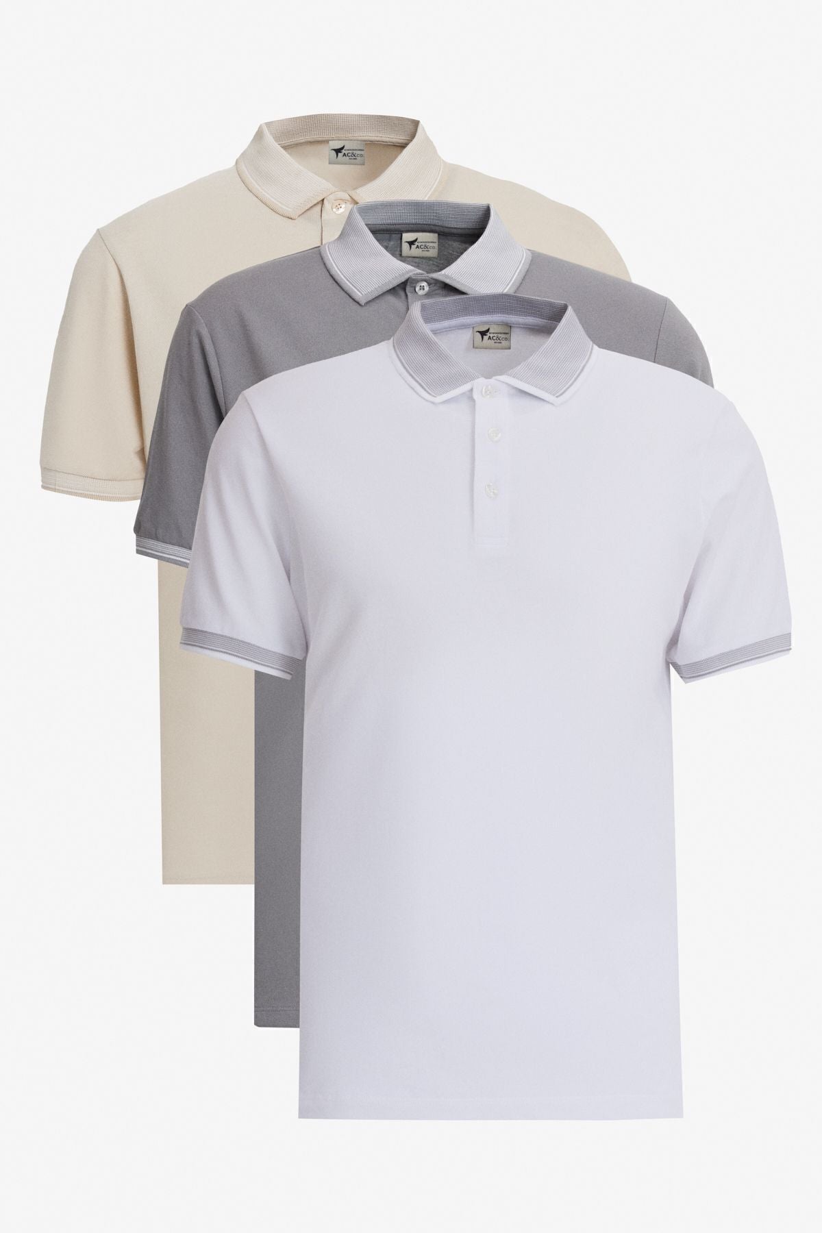 Men's 3 -Period Cotton Slim Fit Fit Curled Polo Yaka Basic T -shirt