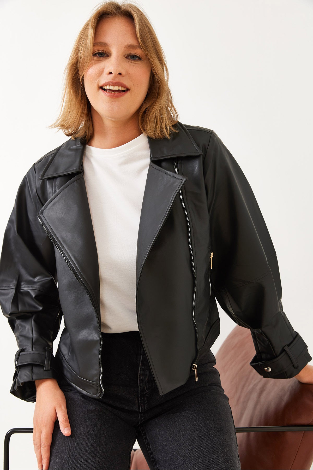 Women's Balloon Sleeve Oversize Leather Jacket 2395 60251850