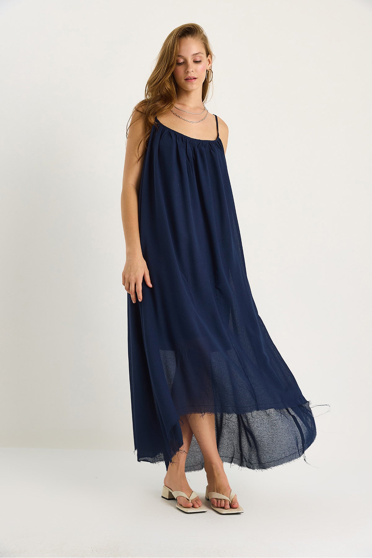 Women's Thin Strap Casual Lined Cotton Summer Long Linen Dress 5971 60281031