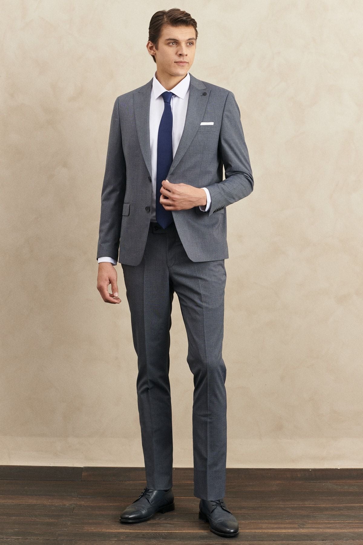 Men's navy blue-gray extra slim fit narrow-cut swallow collar classic suit