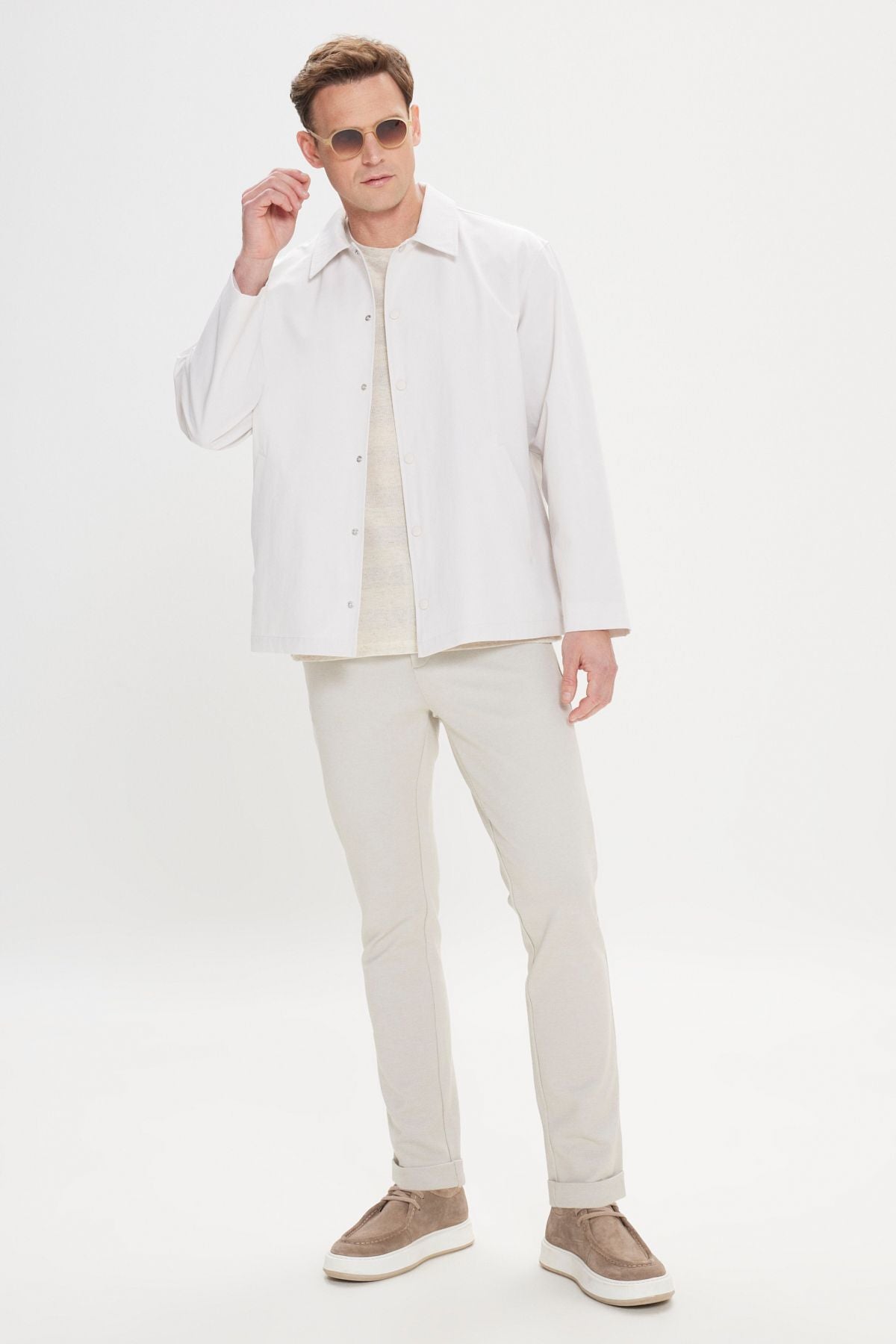 Men's Beige Standard Fit Normal Normal Cut Shirt Caple Cake Casual Coat