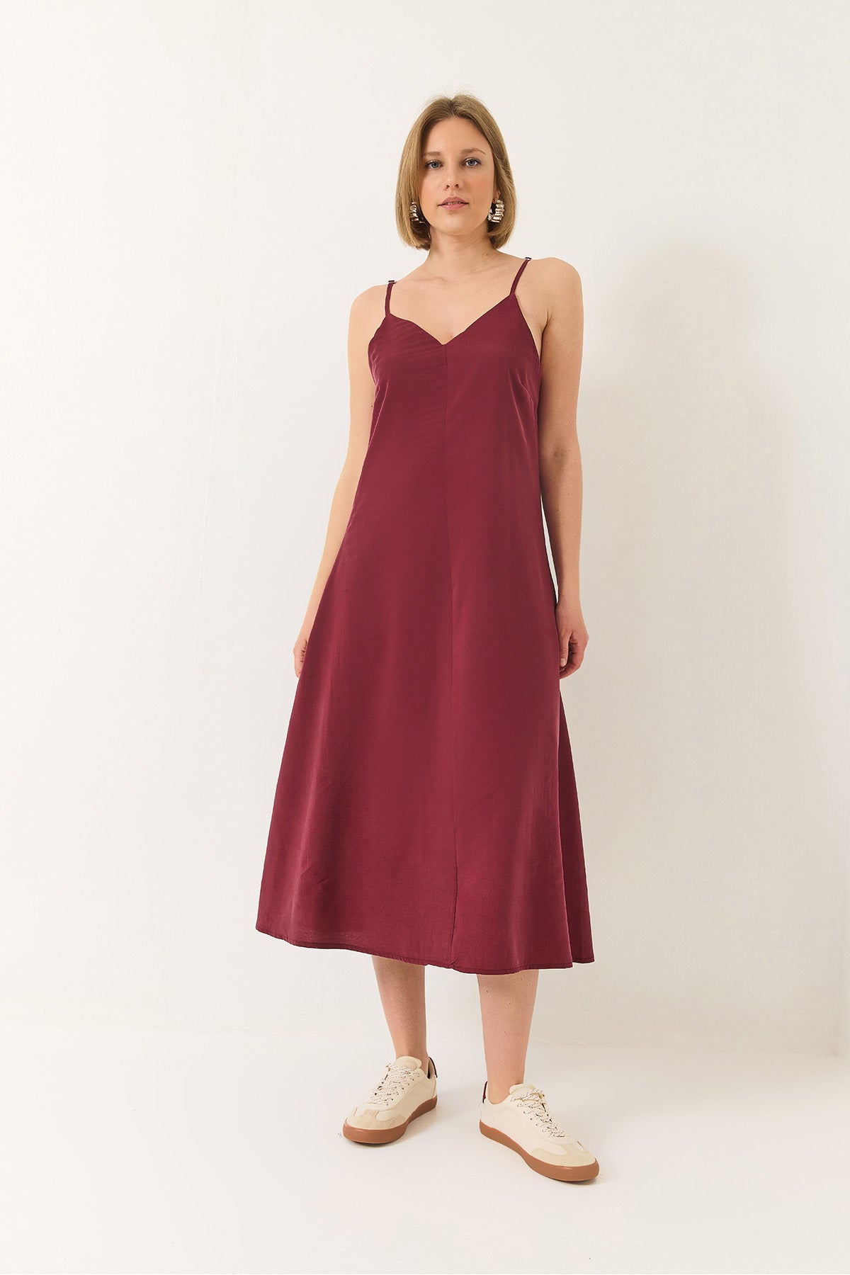 Women's V-Neck Thin Strap Hidden Zipper Lined Modal Dress 5978 60281032