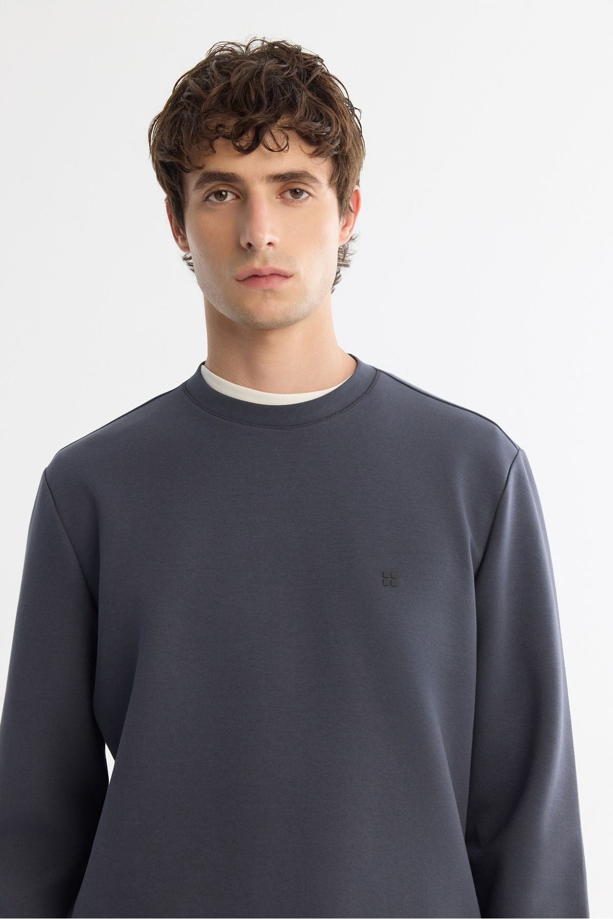 Men's anthracite bike collar flexible soft texture Interlok fabric Sweatshirt B001100