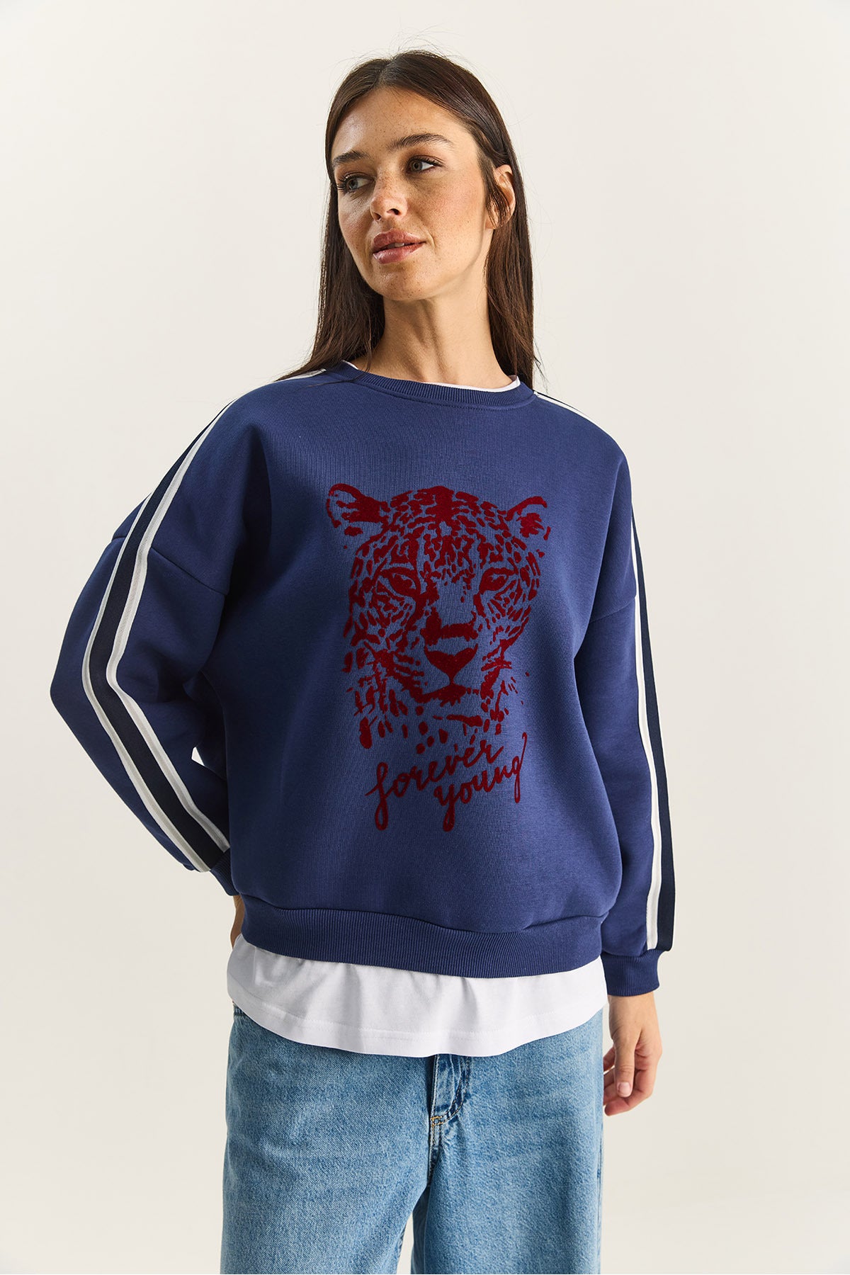 Women's Tiger Printed T-Shirt Detailed Raised Sweatshirt 6975 60283871