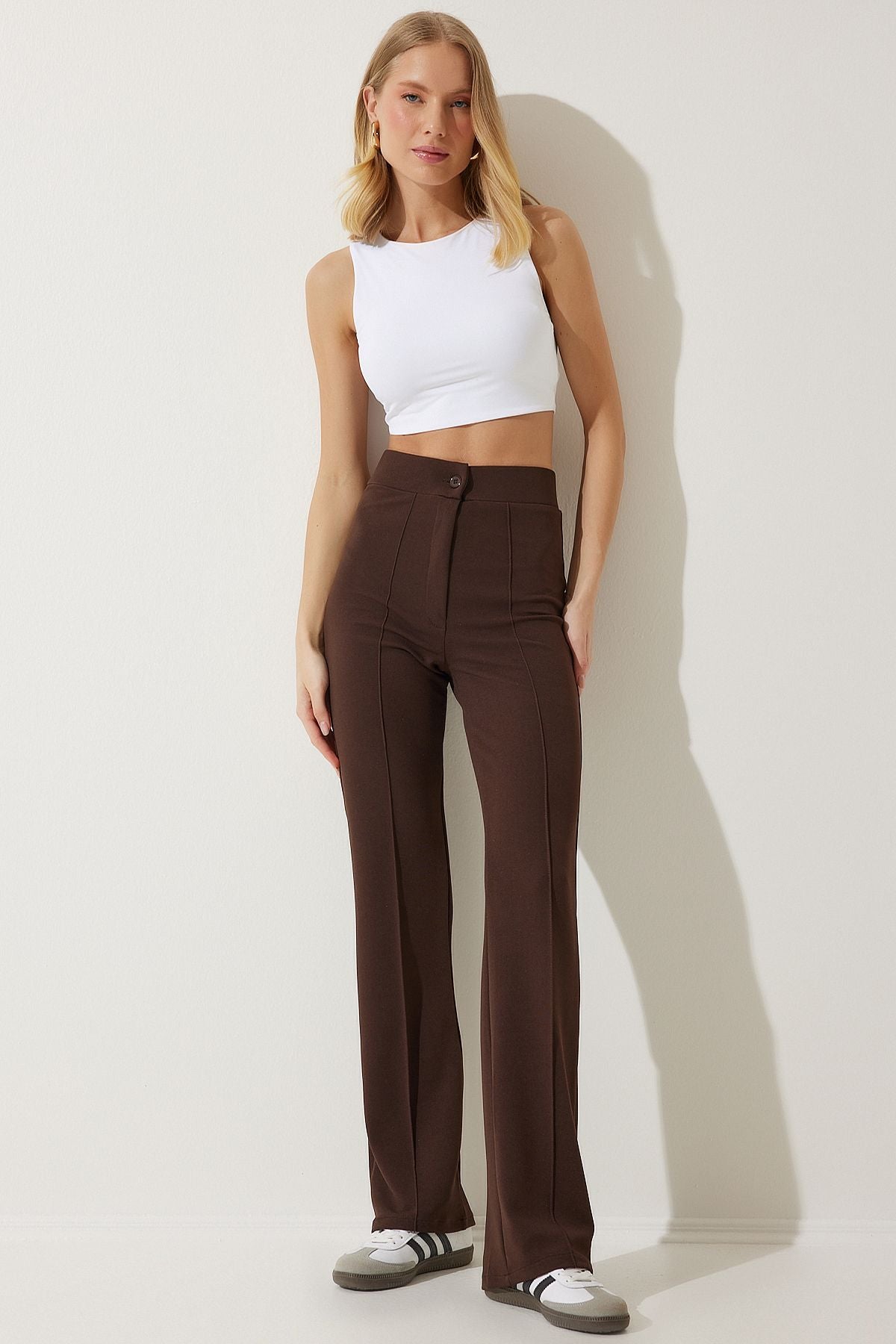 Female brown high waist liquid comfortable knitting pants RV00090