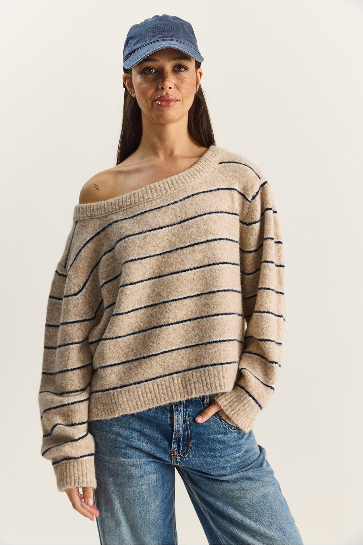 Women's Bardot Collar Striped Oversize Knitwear Sweater 2570 60283876
