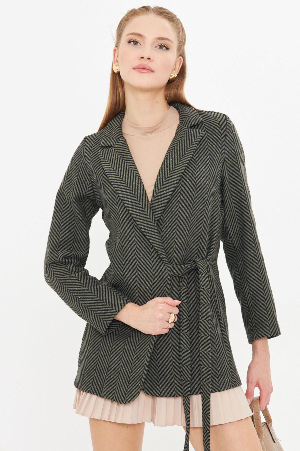 Women's Khaki side-on-the-bonding fish back pattern stamp jacket ARM-25K001074