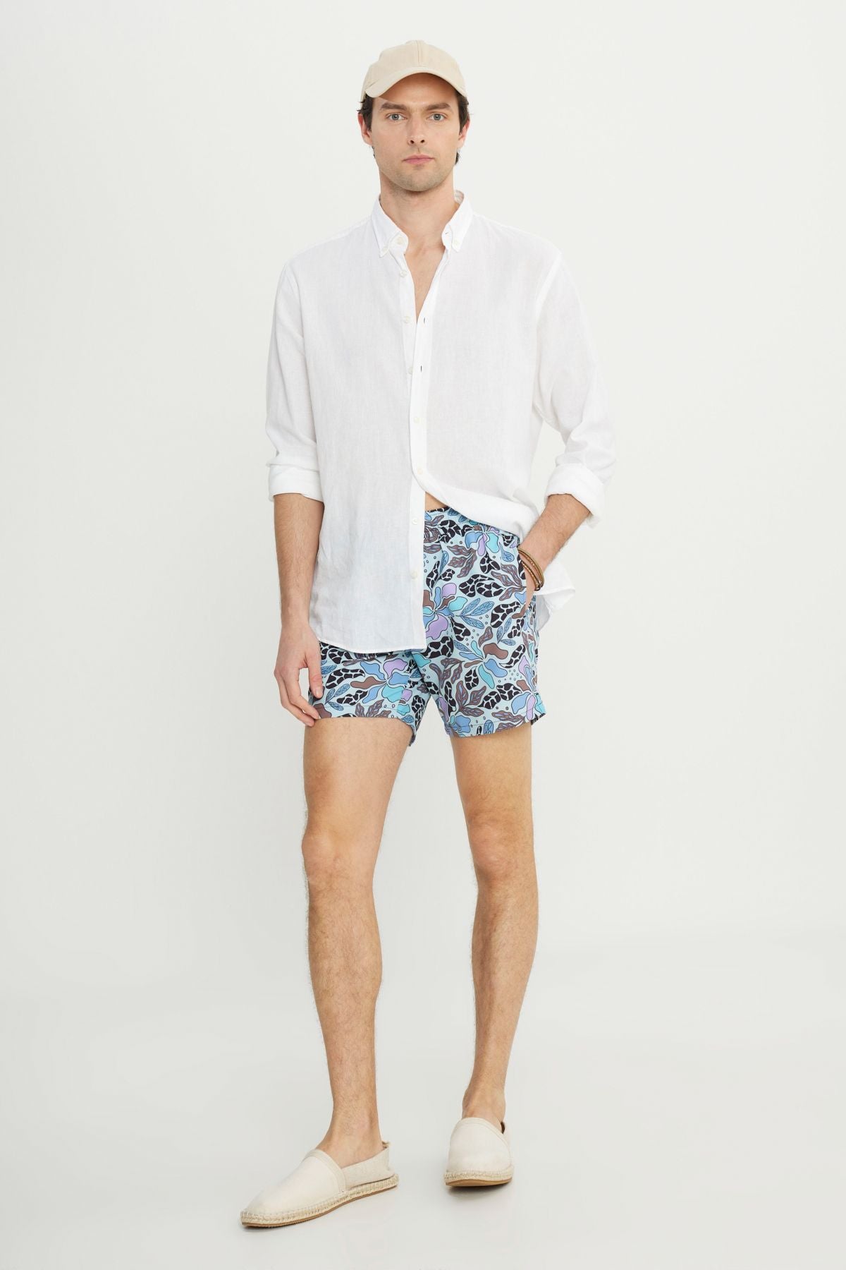 Men's Blue Standard Fit Normal Normal Cutting Pocket Fast Drying Patterned Mayo Sea Short