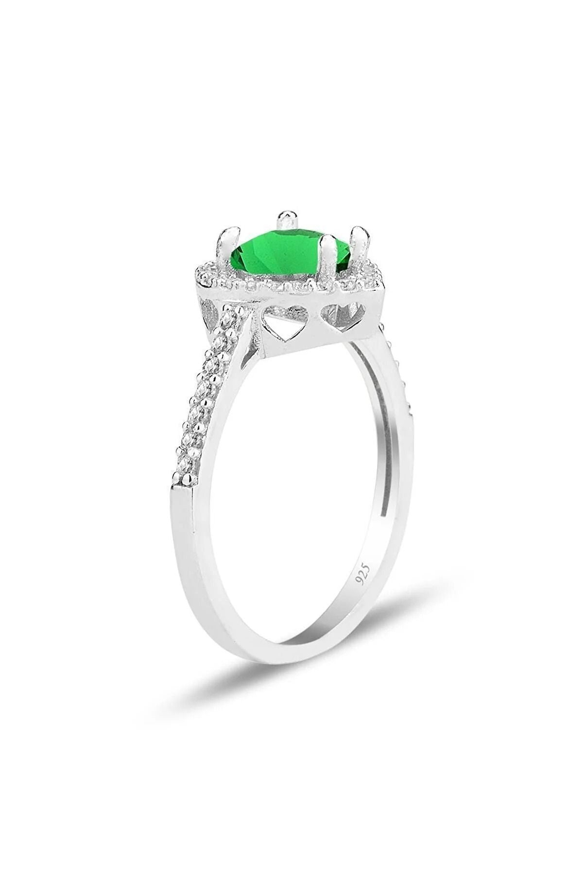 Diamond Monture Green Stone Silver Plated Adjustable Woman Ring